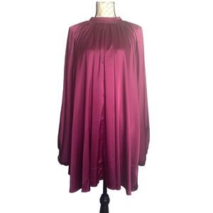 Glam‎ Dress Satin Cocktail Long Sleeve Mini Dress Burgundy Sz M Wedding Party
